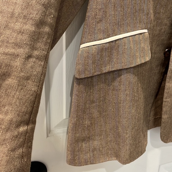 Linen Blazer Vicomte A. 2-Button Light Brown(Tan)/Cream Large EUC - Picture 2 of 14